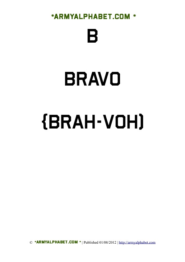 Army Alphabet Flashcards b bravo