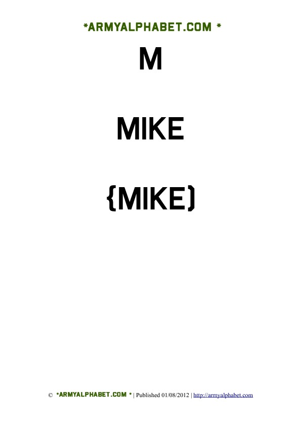 Army Alphabet Flashcards m mike