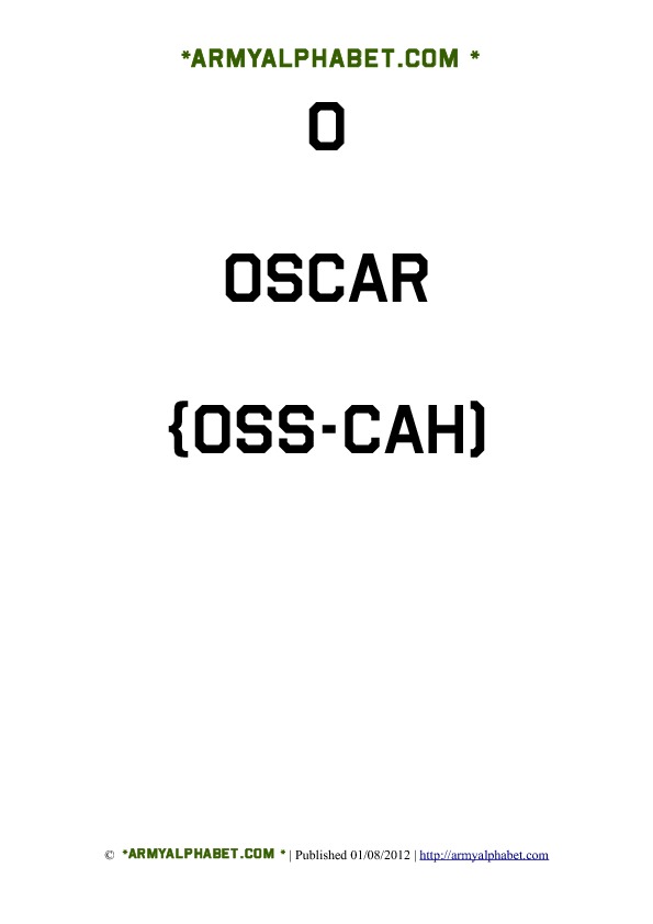 Army Alphabet Flashcards o oscar