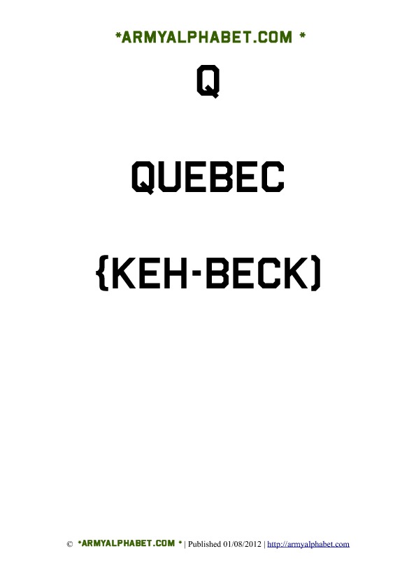 Army Alphabet Flashcards q quebec