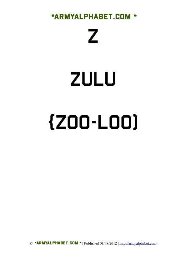 Army Alphabet Flashcards z zulu